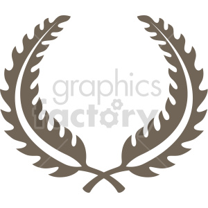 Clipart image featuring a laurel wreath design in a simple, brown color. The laurel wreath is depicted with two symmetrical branches forming a circular shape, often used as a symbol of victory, achievement, and honor.