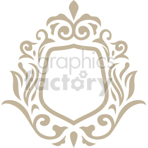 Clipart image of an ornate, vintage-style emblem or crest with decorative floral and swirl patterns, ideal for designs that require an elegant and classical look.