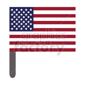 The image depicts a stylized version of the flag of the United States of America, commonly known as the American flag. It features the characteristic stars and stripes, with the stars in white on a blue field, and alternating red and white stripes. The flag is represented on a pole, indicating it may be a handheld flag.