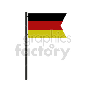 This clipart image depicts a flag with three horizontal bands of black, red, and yellow, which are the colors of the German flag. It appears to be on a flagpole, and the flag is shown with the distinct swallowtail notch at the end, which is commonly seen in various flags hung on poles.