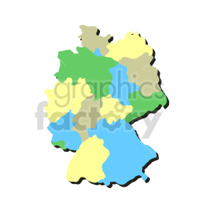 Colorful clipart map of Germany, depicting its regions in various colors.