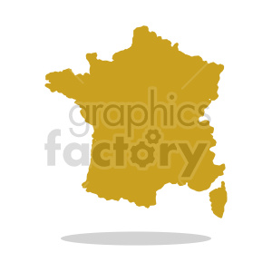 A clipart image of the map of France in solid gold color with a shadow.