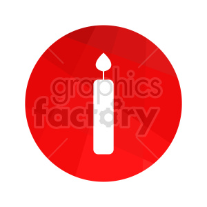 White candle with flame on a red circular background.