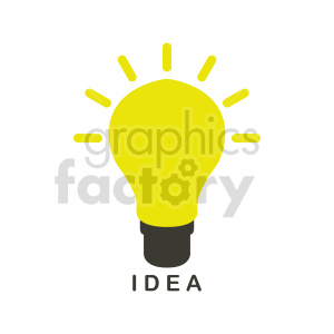 A yellow lightbulb symbolizing an idea with the word 'IDEA' below it, featuring rays radiating from the bulb.