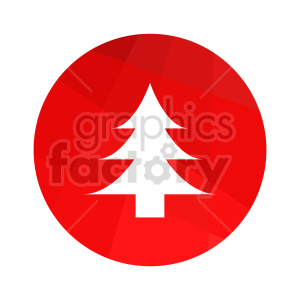 A red circle with a white silhouette of a Christmas tree in the center.