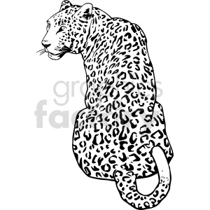 The clipart image depicts a leopard sitting. The leopard's distinct spots are represented in a stylized fashion, with bold black outlines that give the image a graphic, illustrative quality.
