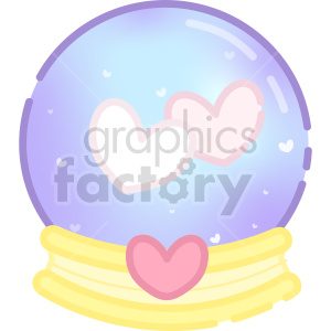 Clipart image of a glass snow globe with two heart shapes inside, one white and one pink. The snow globe has a yellow base with a pink heart at the center.