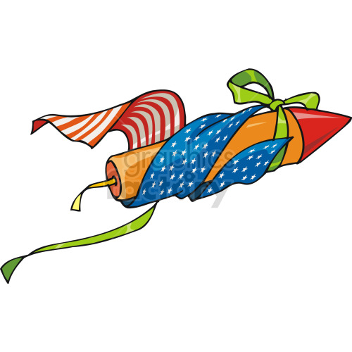 Clipart of a colorful fireworks rocket wrapped in American flag-themed paper, symbolizing 4th of July celebrations.