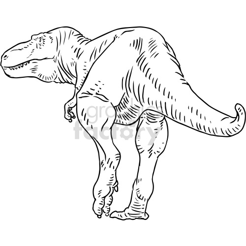 Black and white clipart image of a T-Rex dinosaur, drawing.