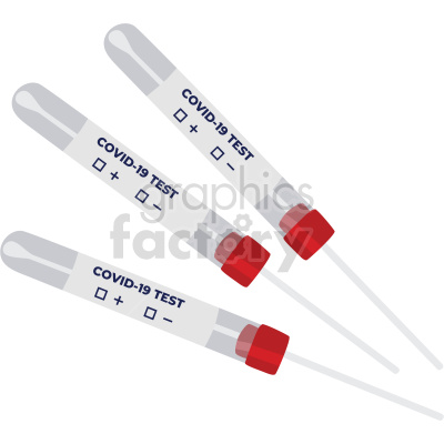   A group of test tubes in the. The test tubes have red caps and have text written on them saying "COVID 19 TEST" 