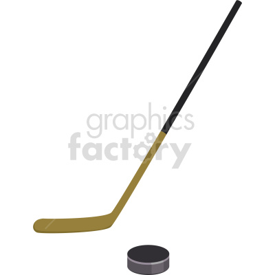 A clipart image of a hockey stick and a puck on a white background.