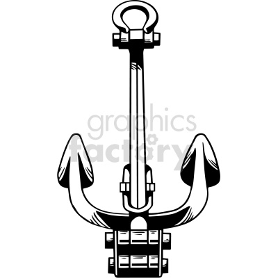 Clipart image of a black and white ship anchor with bold lines.