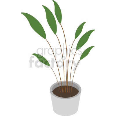 Clipart image of a potted plant with long, slender stems and green leaves.
