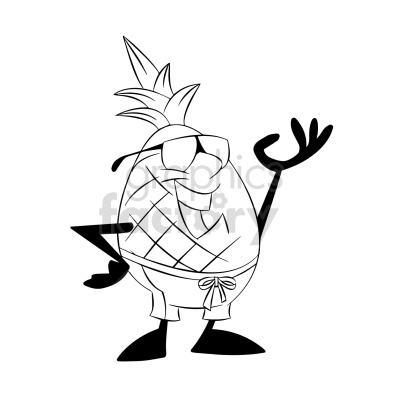 A clipart image of an anthropomorphic pineapple wearing sunglasses and casual clothes, with one hand on its hip and the other raised.