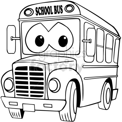 black and white school bus cartoon face