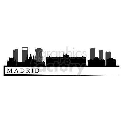 A clipart image of the Madrid city skyline in black silhouette with the text 'MADRID' below it.