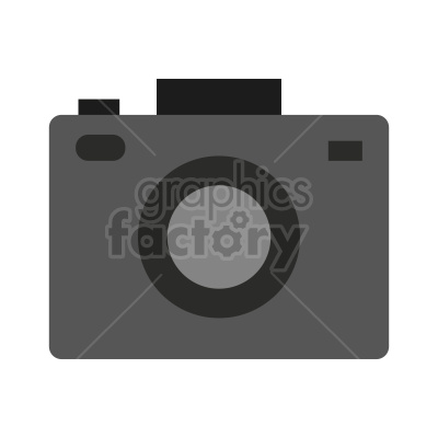 Clipart image of a simple, flat design camera with a dark gray body and lens.