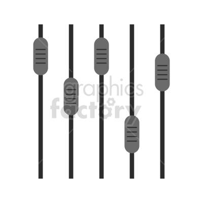 A clipart image of five vertical sliders in a row, typically found on audio mixing consoles or graphics equalizers.