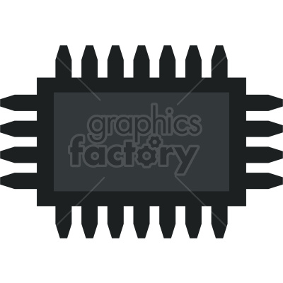 Clipart illustration of a microchip or integrated circuit chip, depicted in a simple, black icon design.