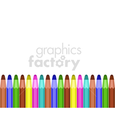 A clipart image of an assortment of colorful pencils arranged in a row at the bottom with a white background above.