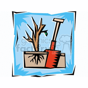Red Shovel Digging into the Ground By a Tree Root