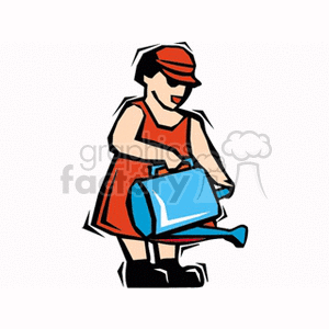 Woman with blue watering can 
