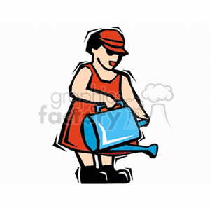 Woman with blue watering can