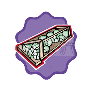 The clipart image features a simplified illustration of a greenhouse with plants represented by round green shapes, indicating young plant growth. The greenhouse structure appears to be a raised planter box with a clear, sloped cover to create an ideal growing environment for the plants inside. The entire image is outlined with a purple squiggly border possibly representing a stylized ground or garden setting.