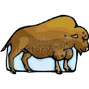 The clipart image depicts a stylized illustration of a large brown animal that resembles a bull, bison, or buffalo. It appears to be standing on a patch of blue, which might indicate water or ice.