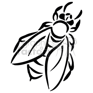 Clipart image of a black and white bee insect with detailed wings and body outlines.