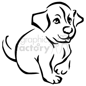 Line art of a dog wagging its tail and tonge out