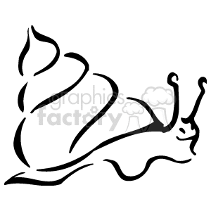 The image is a black-and-white drawing of a snail. It has a tall swirling shell, with 2 eyes on long stems on the head. 