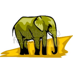 The image is a stylized clipart of an elephant. The elephant is rendered in a simplified graphic style with green patterns on its body, standing against a backdrop that is likely intended to suggest a desert environment, as indicated by the yellow and sandy colors. It represents a typical scene where you might find African elephants in their natural habitat.