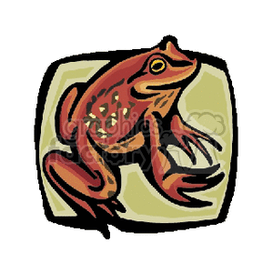 This clipart image depicts a stylized, cartoon-like illustration of a red or rust-colored frog. It is a simplified representation of an amphibian, with typical frog features such as webbed feet and prominent eyes.