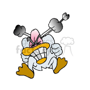The clipart image shows a cartoonish depiction of an angry duck. The duck is white with a yellow bill and webbed feet. It has a furrowed brow, and its eyes are squeezed shut in frustration. Its mouth is open wide, showing teeth clenched in anger. The duck's fists are clenched, and there is steam coming out of its ears, signifying its furious mood.