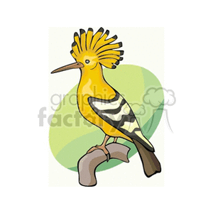 A colorful clipart image of a bird with a prominent crest and yellow and black plumage, perched on a branch with a green oval background.