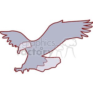 Clipart image of an eagle in flight with its wings spread out and talons extended.