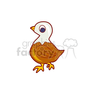 A clipart image of a cute cartoon bird with a round body and small wings. The bird's head is white and its body is brown with yellow legs and a yellow beak.