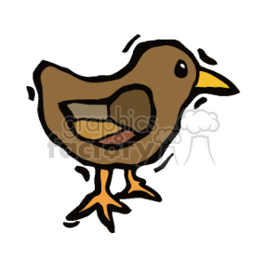 A colorful, cartoon-style bird with a mix of brown, yellow, and orange hues.