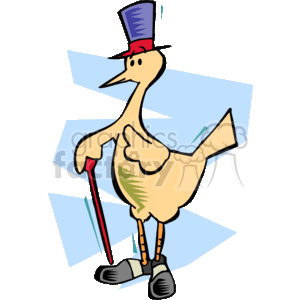   The clipart image features a stylized cartoon bird that appears to be a duck. The duck is depicted in a humorous and anthropomorphic fashion, standing upright on two legs. It