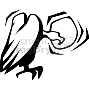 A stylized black and white clipart image depicting a buzzard with its wings and claws shown in an angular, abstract manner.