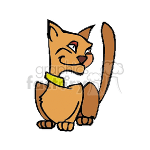Cartoon cat with yellow collar sitting on all fours