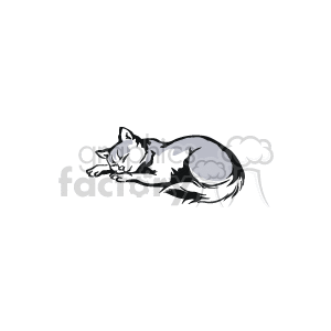   The clipart image shows a cat lying down and curled up, with its head resting on its front paws and its eyes closed, as if it
