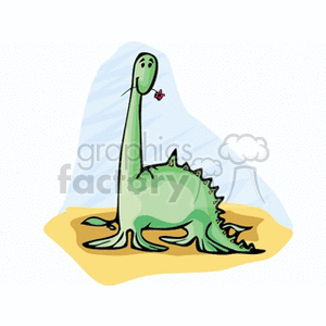 Funny Cartoon Dinosaur with Flower