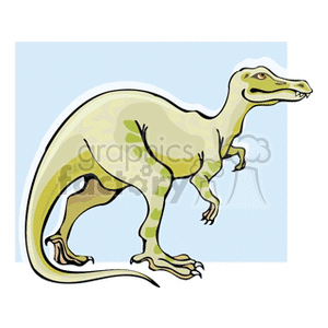 The image is a simple clipart illustration of a dinosaur. It features a bipedal dinosaur with a long neck, long tail, and a slender body, predominantly in shades of green with light yellow shading. The dinosaur has a hint of a smile on its face.