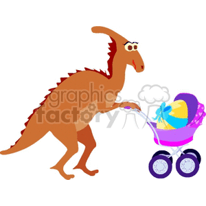 Cartoon Dinosaur Pushing Stroller with Egg - Cute Dino