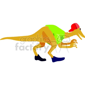 Funny Cartoon Dinosaur in Cap Running