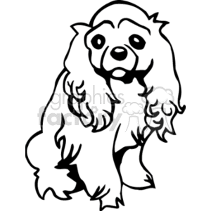 This clipart image features a cartoon representation of a dog, specifically what appears to be a Cocker Spaniel. The dog is illustrated in a simple black outline, with exaggerated, fluttery fur and a friendly facial expression.