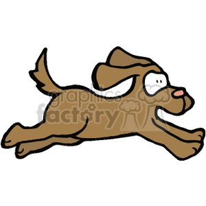 The image is a simple clipart illustration of a single brown dog in motion, appearing as if it is running or leaping forward. The dog has a happy expression with its tongue out.