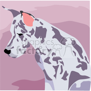 This clipart image features a stylized representation of a single dog. The dog appears to be a Dalmatian, identifiable by its distinctive spotted coat. The background is composed of various shades of pink, and the image adopts a simplistic and modern design approach, utilizing flat colors and minimal detailing to convey the dog's form.